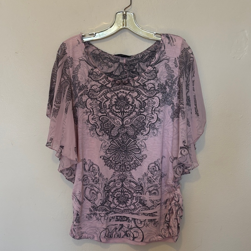 Espresso Blush and Charcoal Patterned Blouse